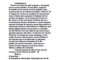 [Carta] 1820 feb.14, A los Pueblos del los Valles de Cúcuta y Provincia de Mérida. [Transcripción]